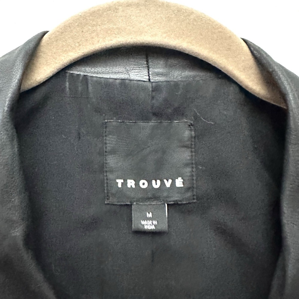 Trouve‎ Raw Edge M Medium Black Soft Leather Moto Jacket Waterfall Open Front - Picture 3 of 12